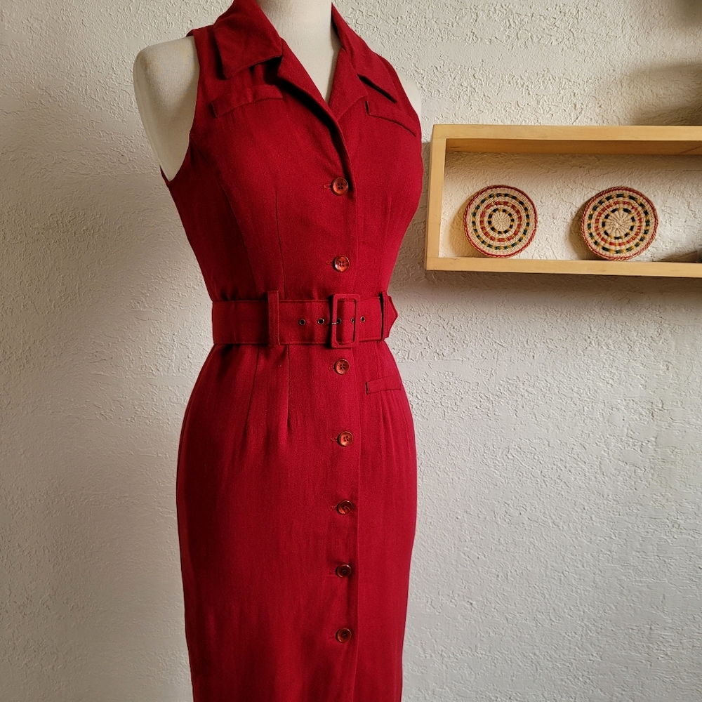 Button Up Red Pencil Dress by The Limited